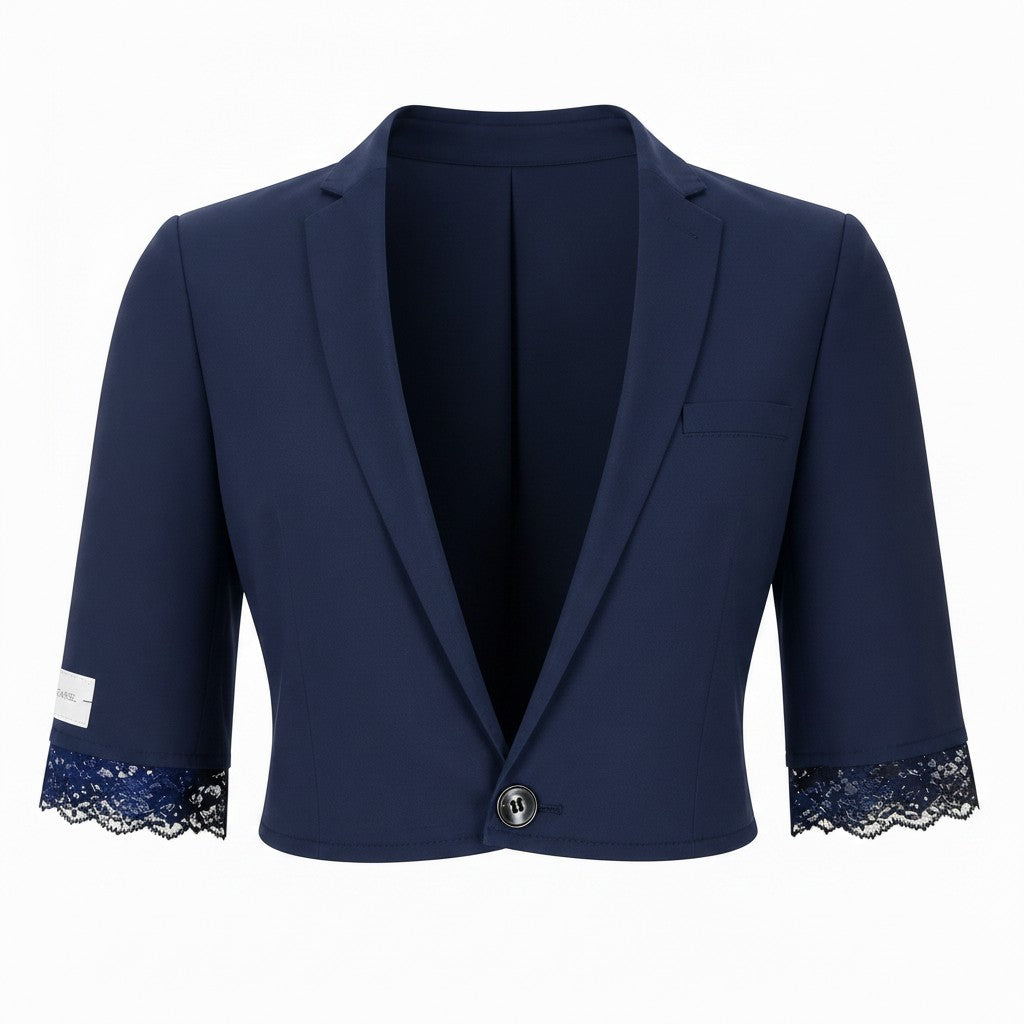 Cropped blue blazer with lace