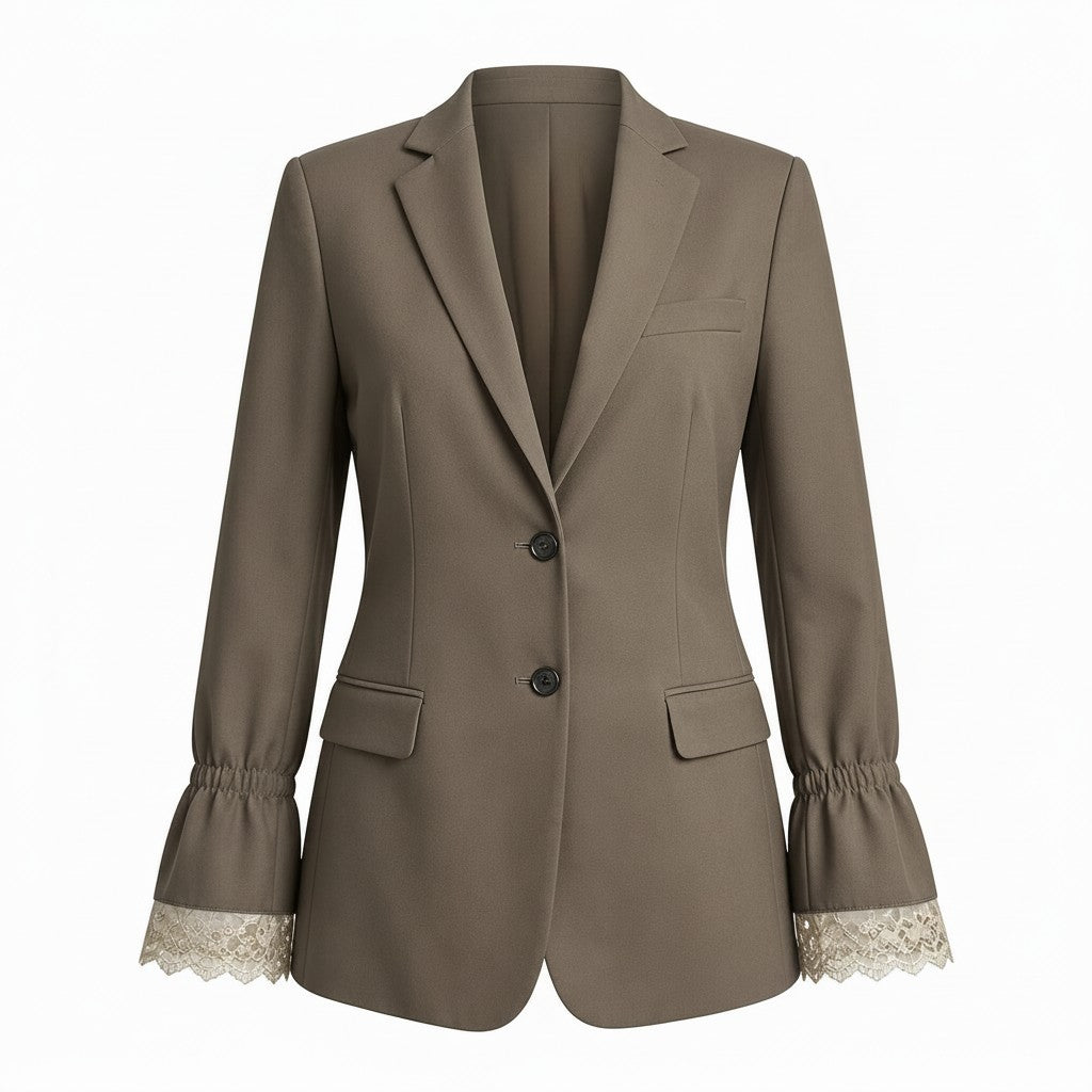 Taupe longline blazer with elastic sleeves