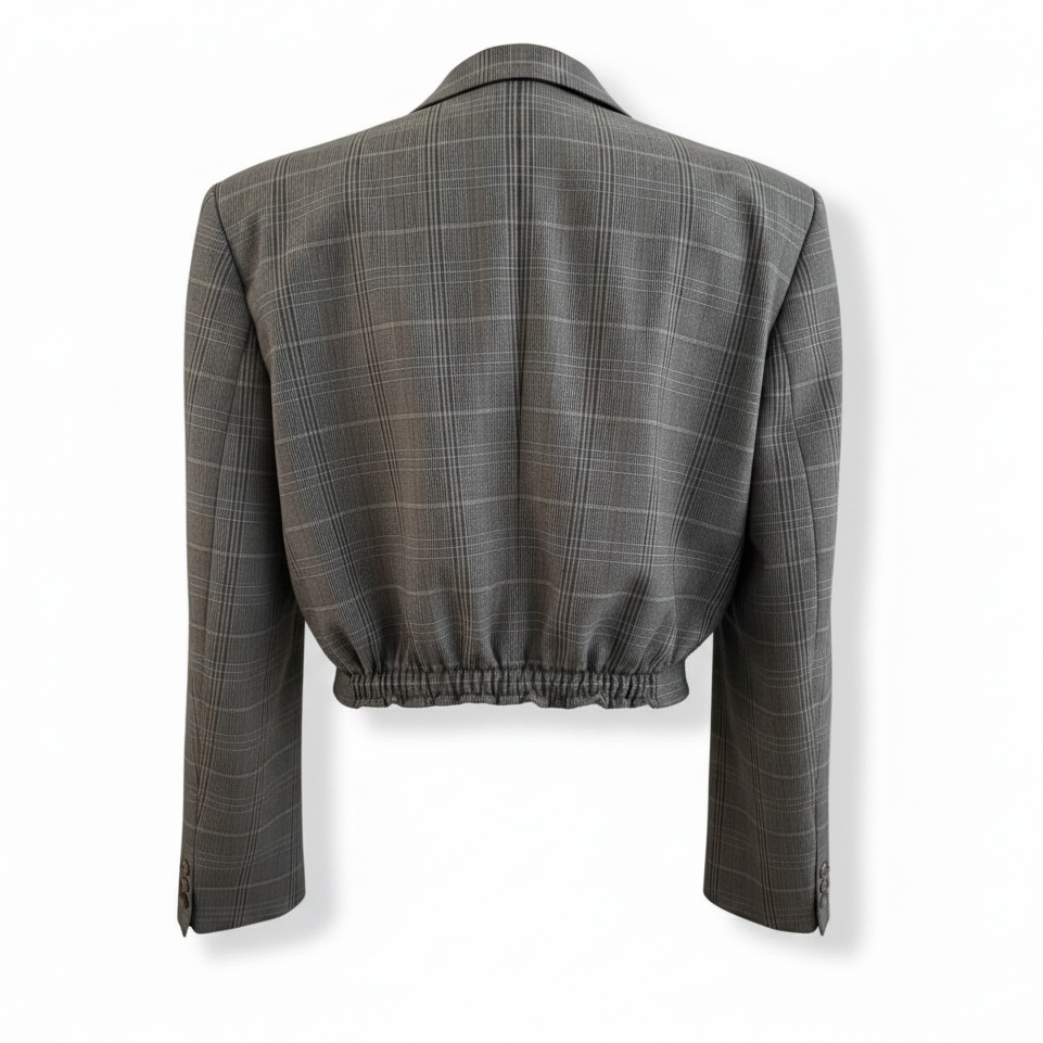 Cropped grey checkered blazer