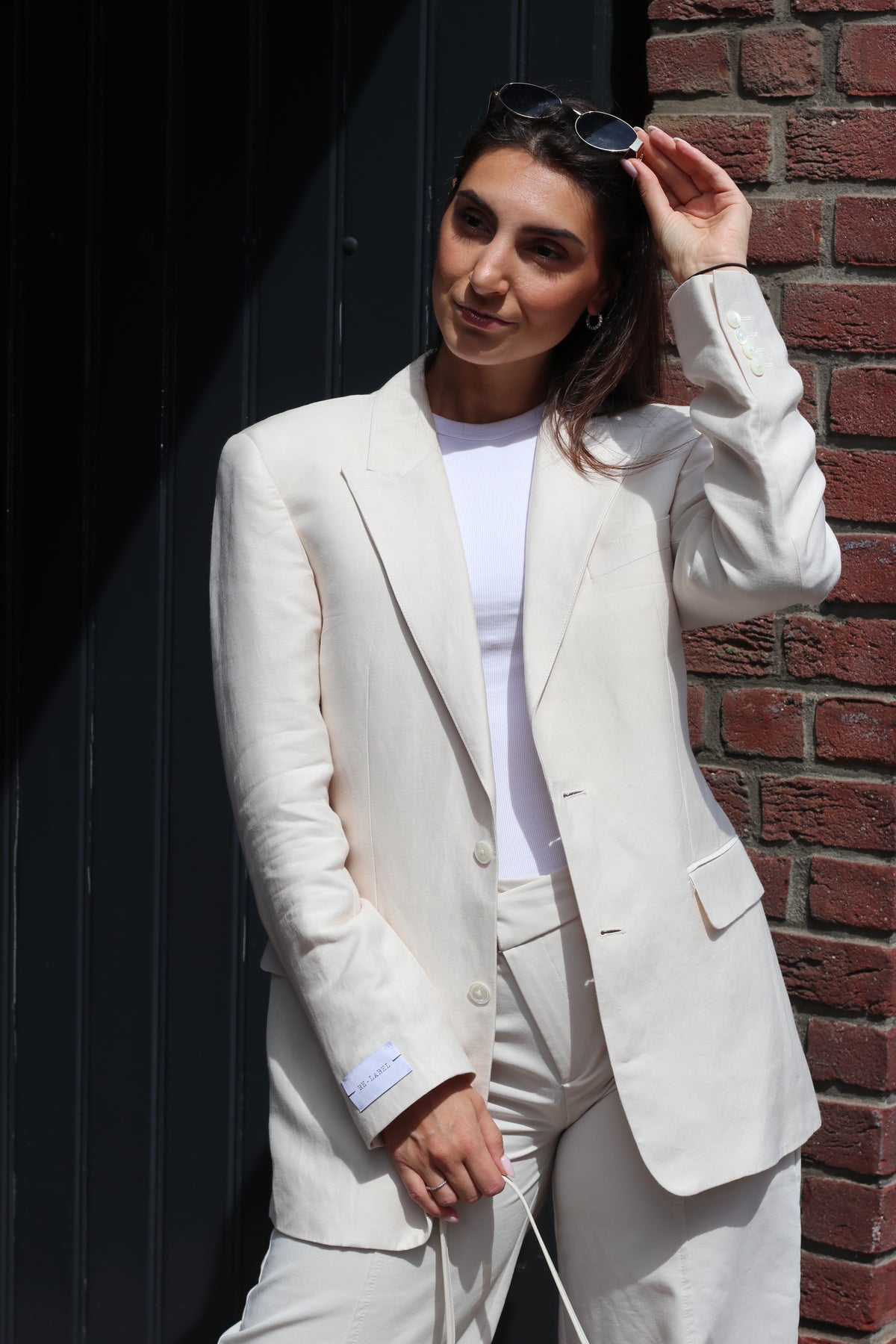 Cream blazer adjustable waist