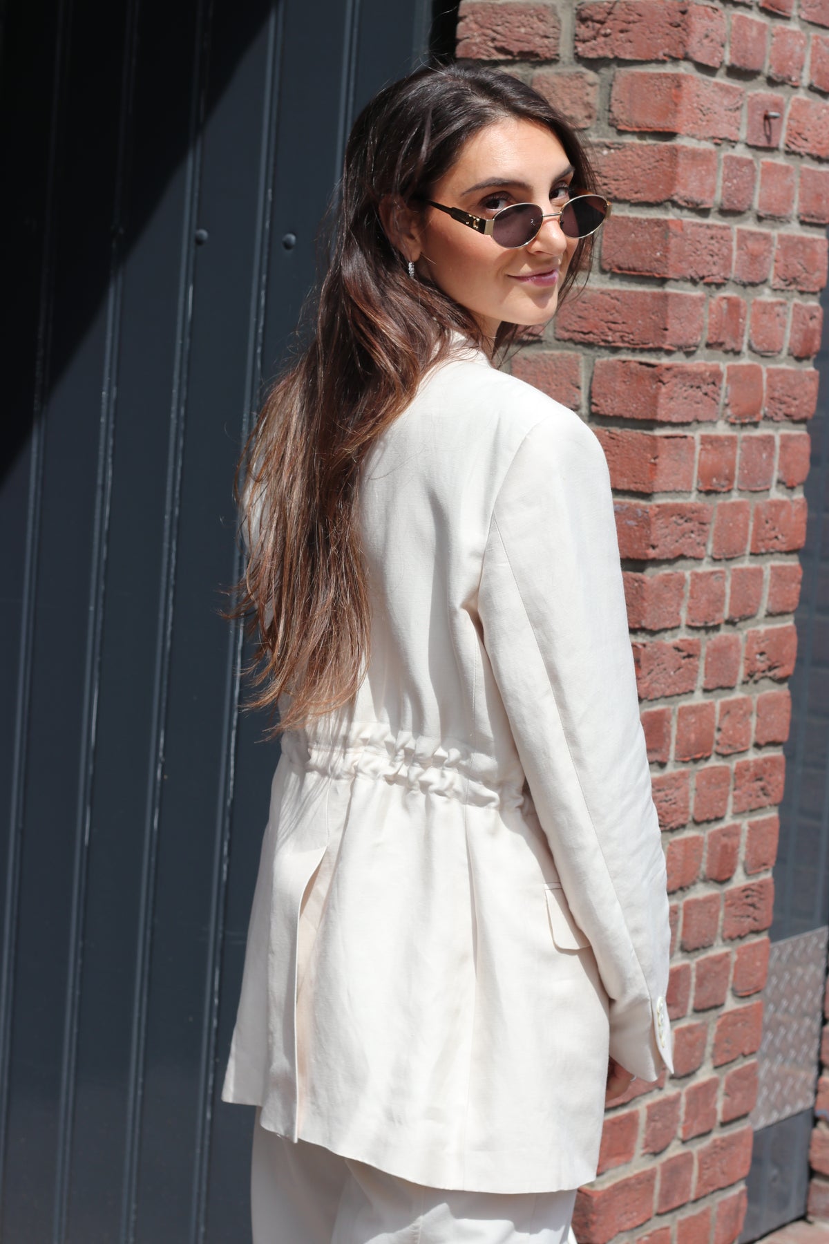 Cream blazer adjustable waist