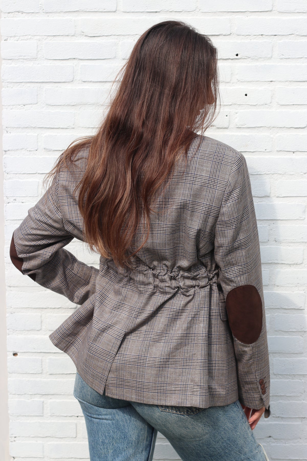Brown checkered blazer adjustable waist