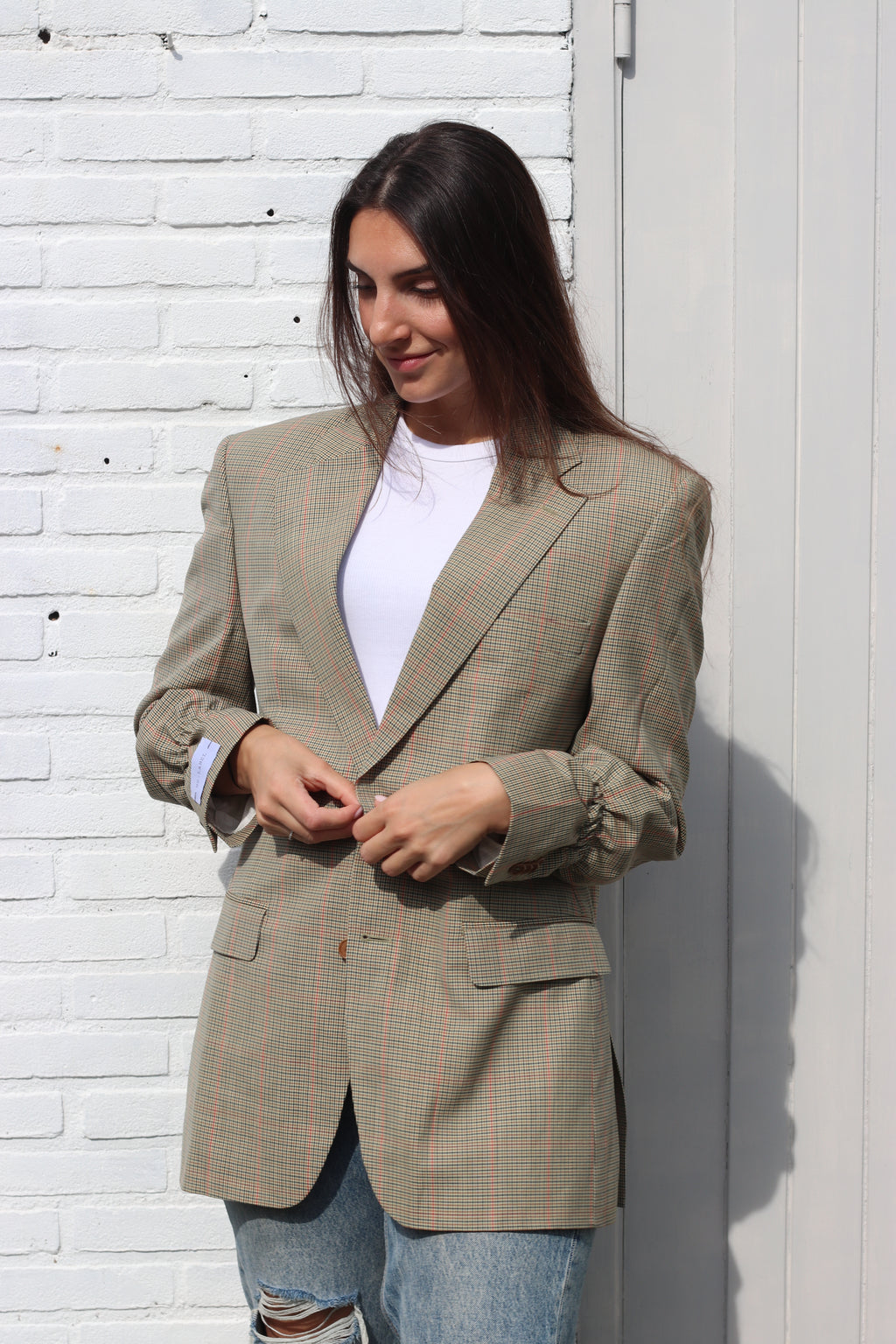Beige/ green blazer in houndstooth
