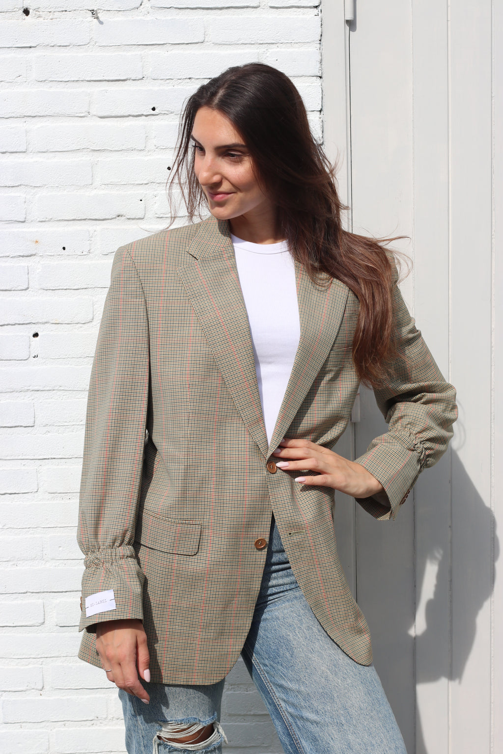 Beige/ green blazer in houndstooth