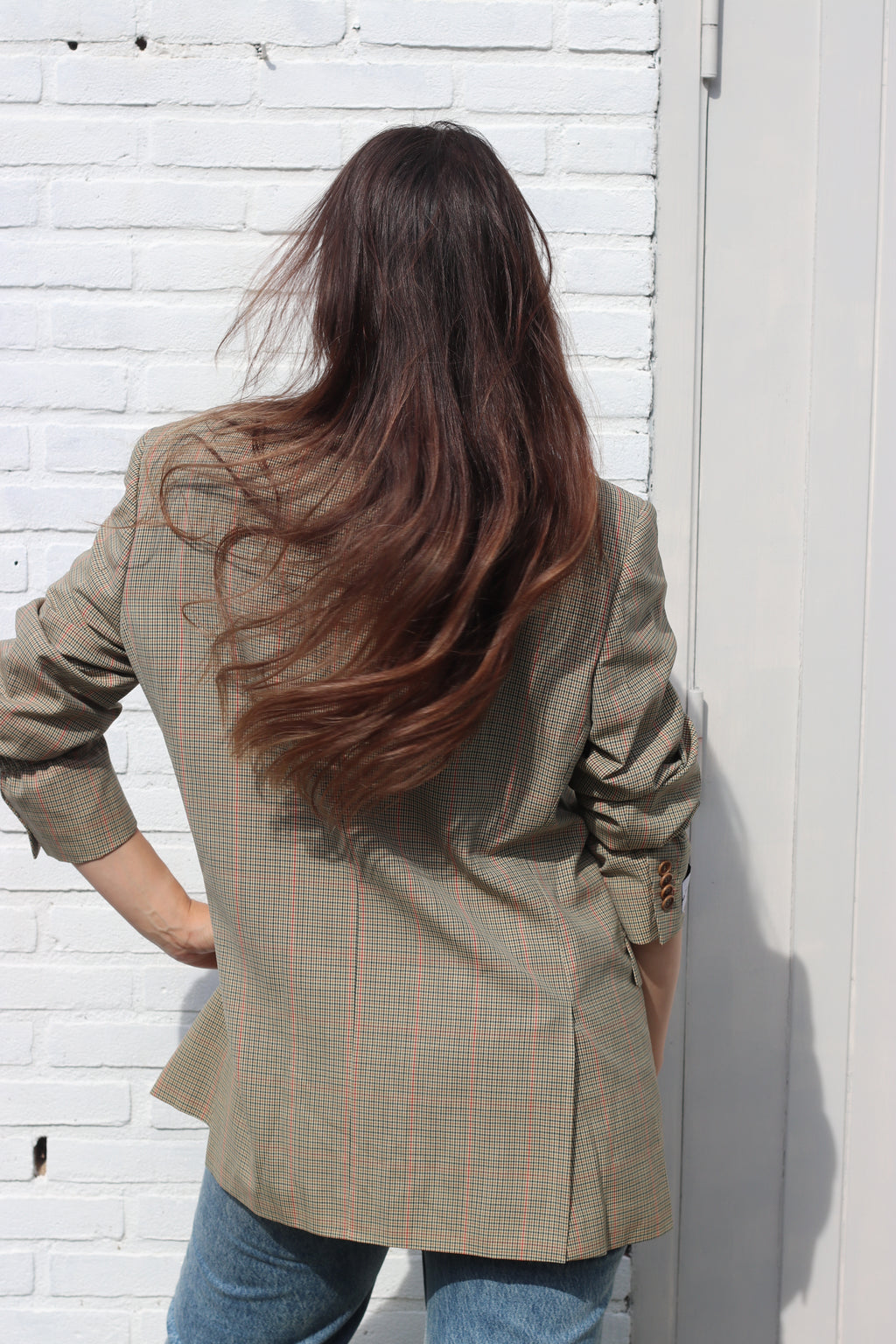 Beige/ green blazer in houndstooth