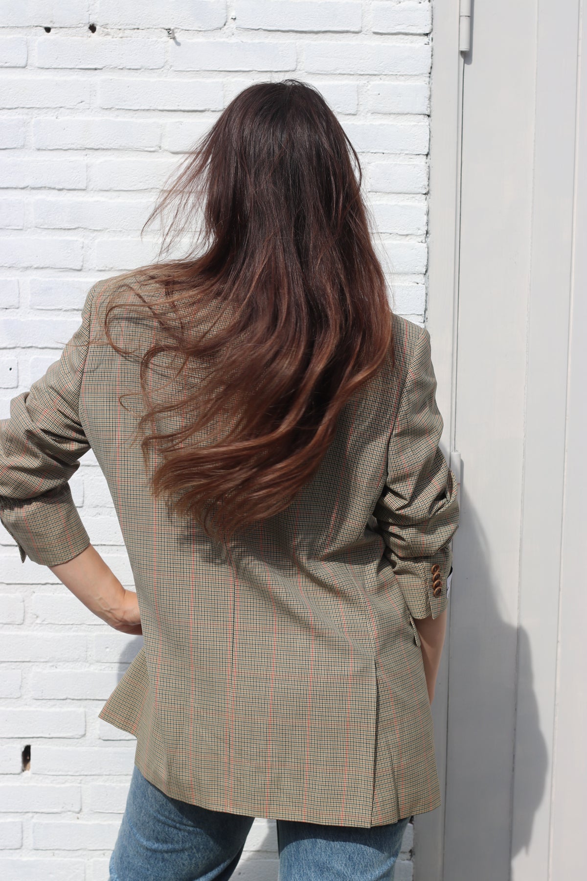 Beige/ green blazer in houndstooth
