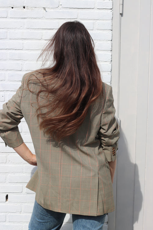 Beige/ green blazer in houndstooth