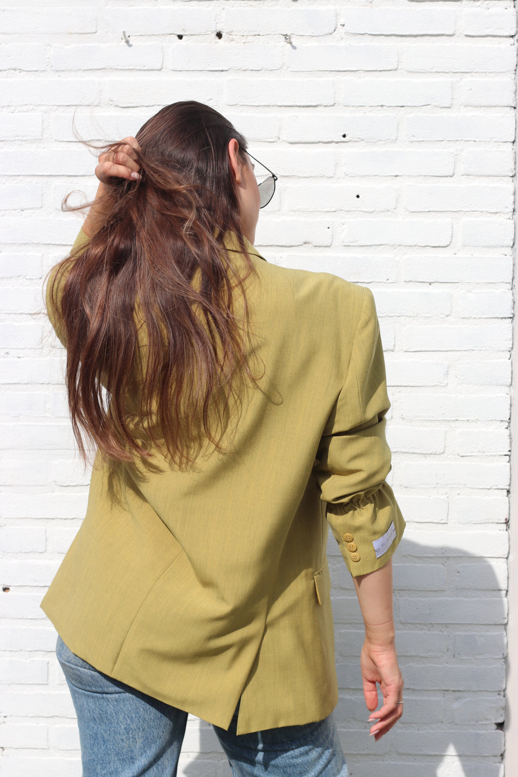 Green yellow blazer with elastic sleeves