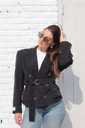 Belted black blazer