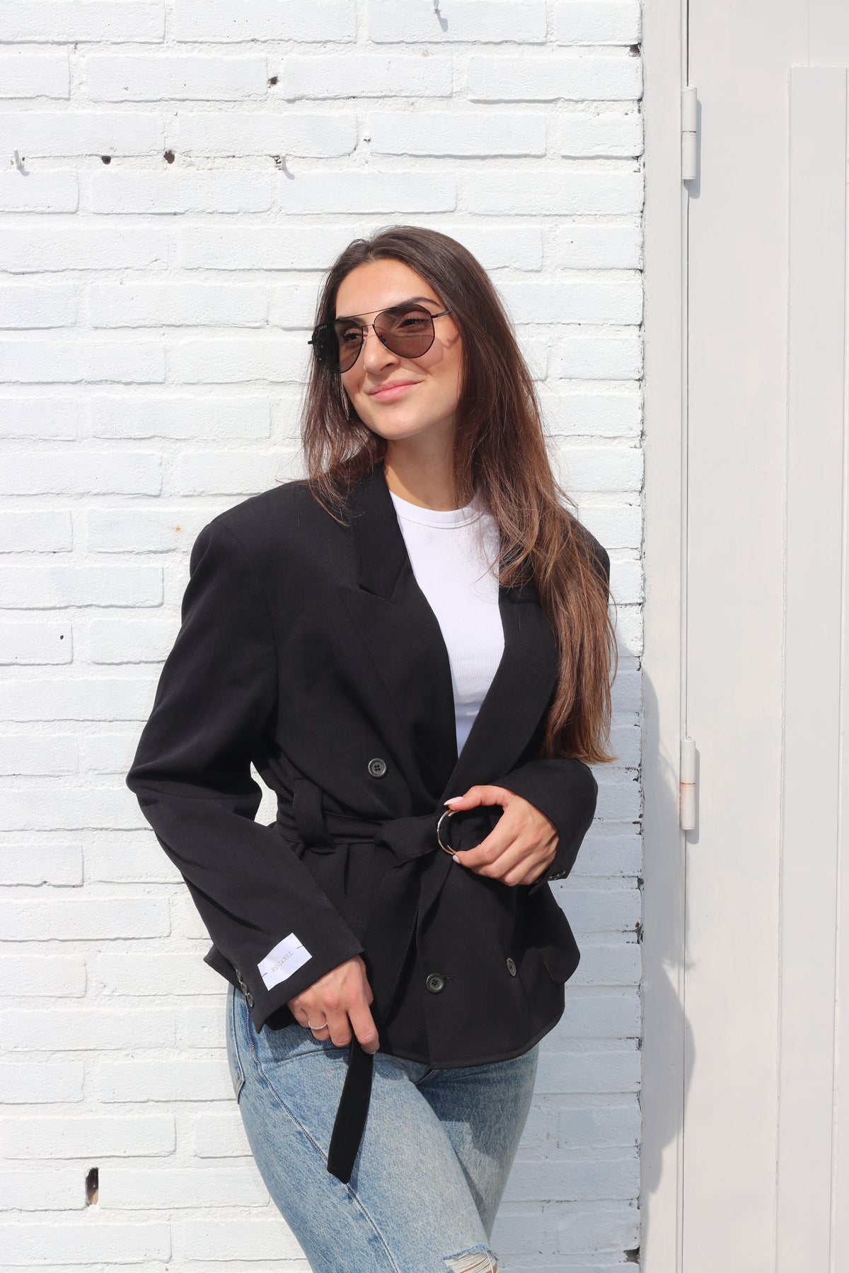 Belted black blazer