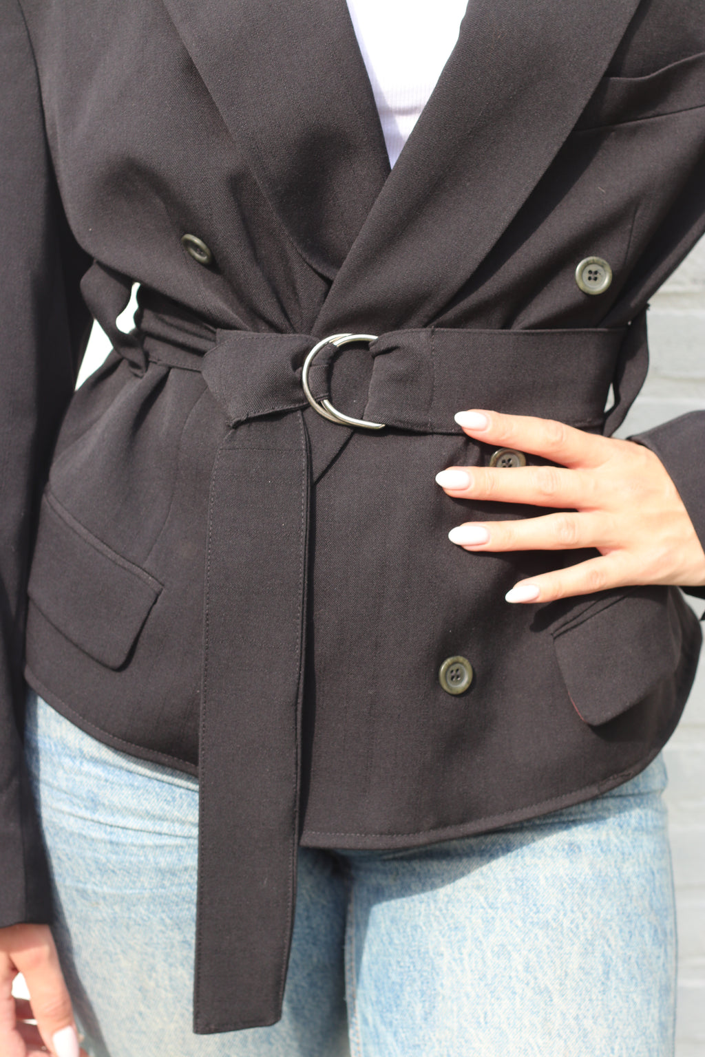Belted black blazer