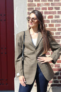 Brown checkered blazer adjustable waist