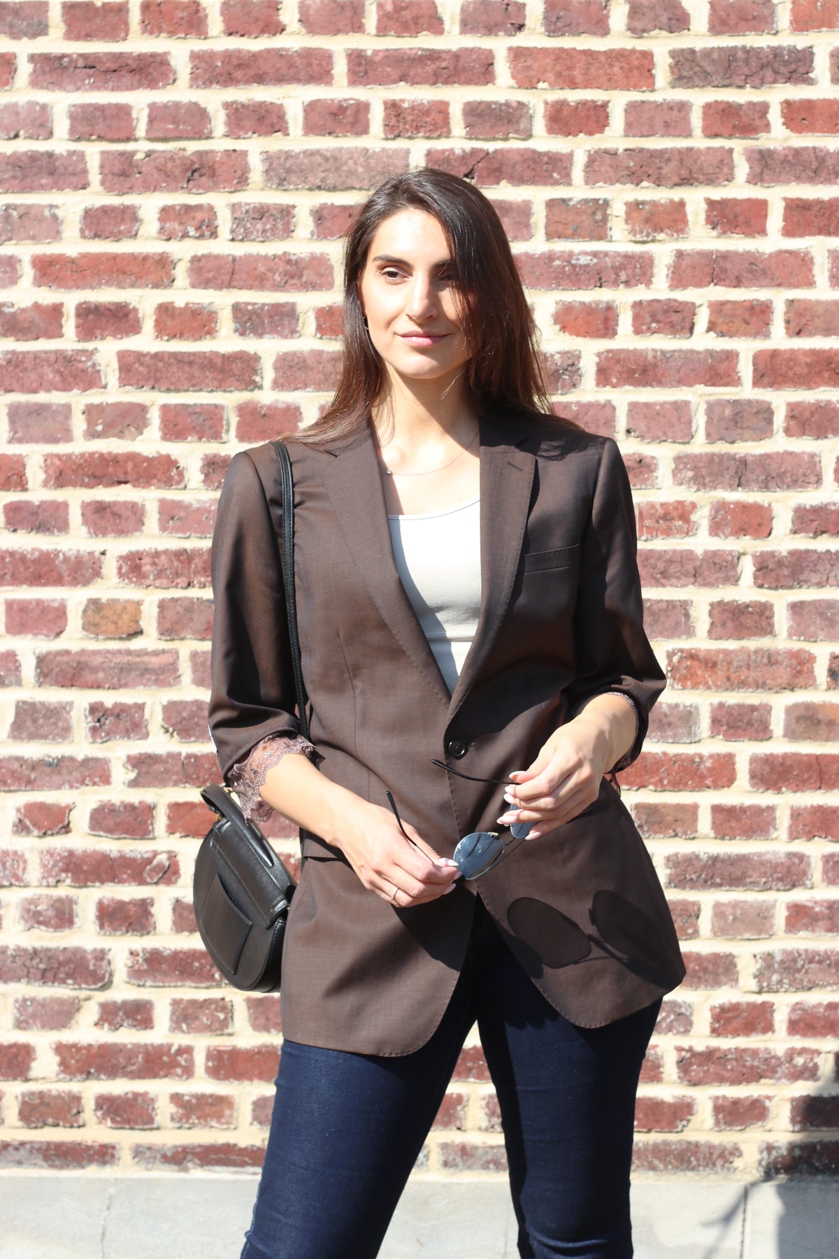 Brown blazer with lace detail