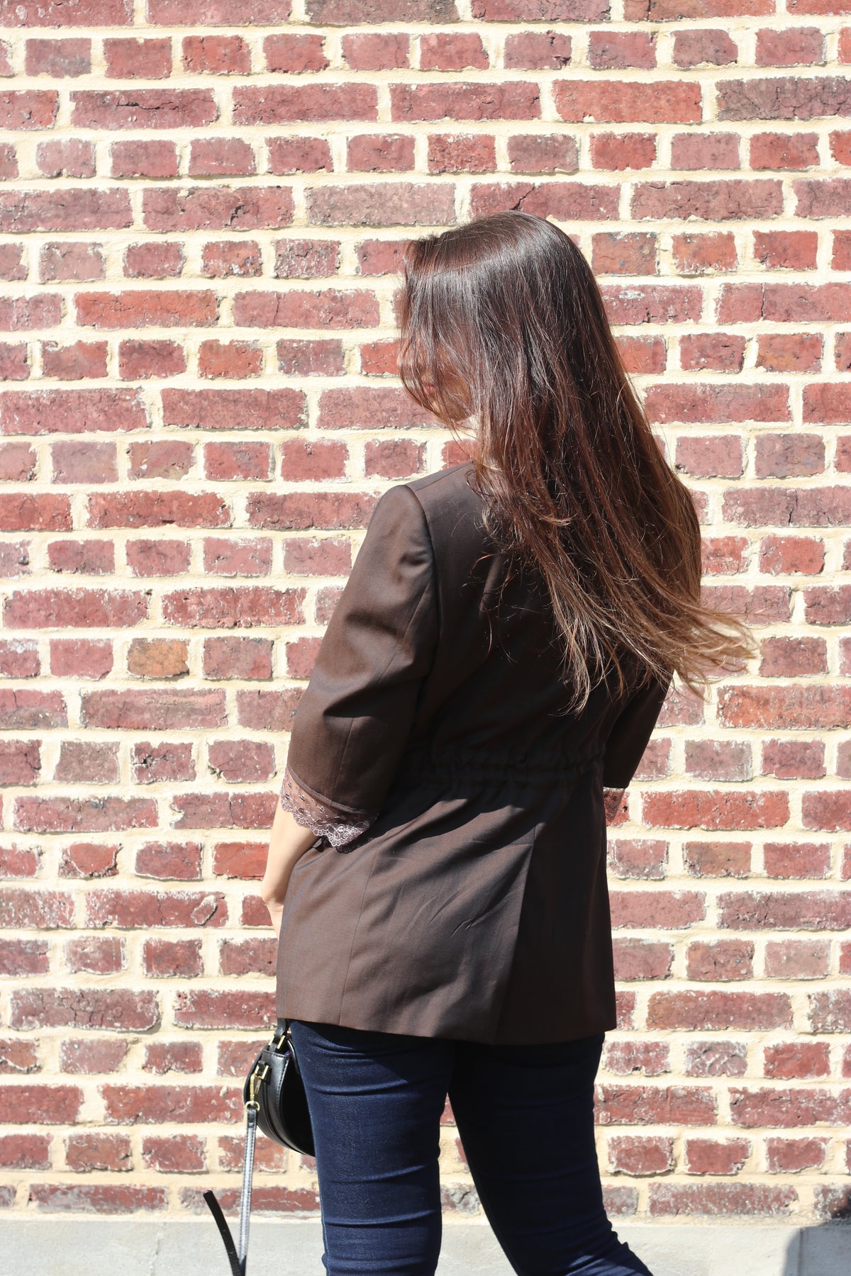 Brown blazer with lace detail
