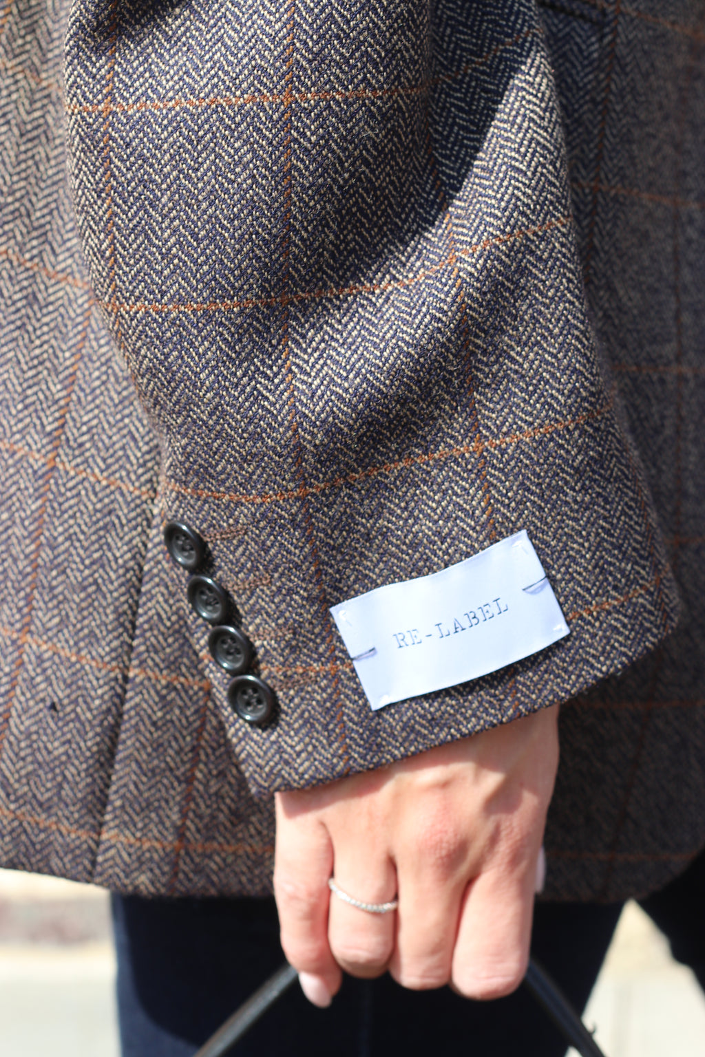 Brown checkered blazer with adjustable waist
