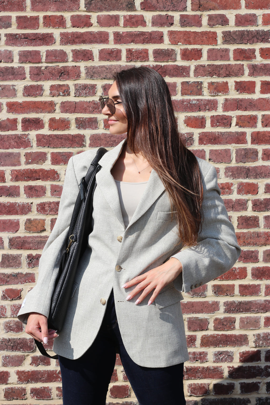 Cream colored blazer with adjustable waist