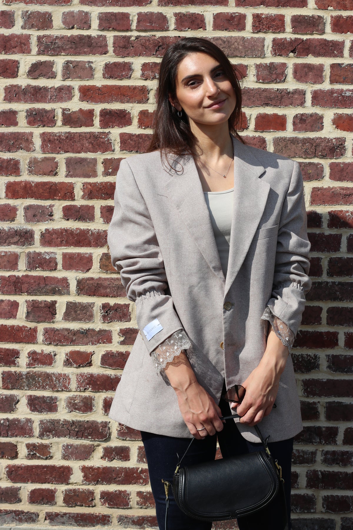 Beige blazer with lace details