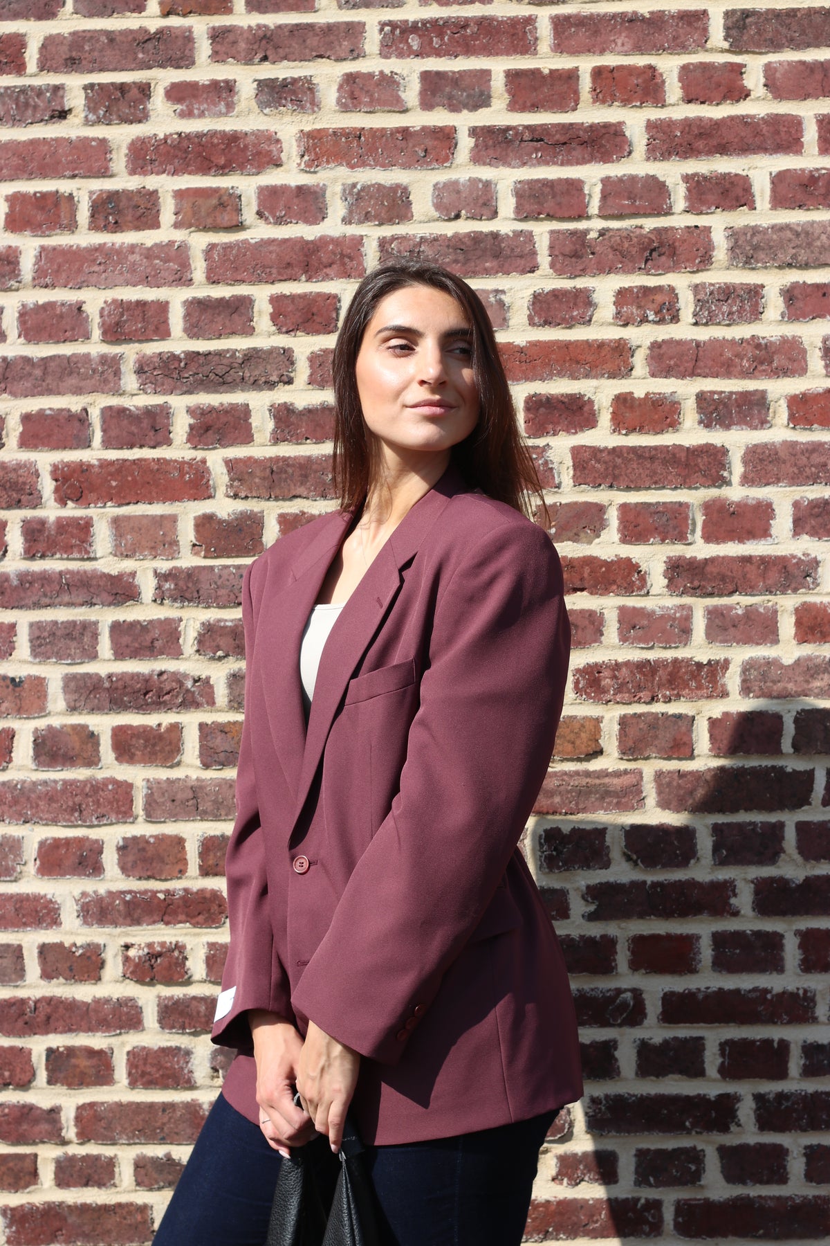 Dusty burgundy blazer with adjustable waist