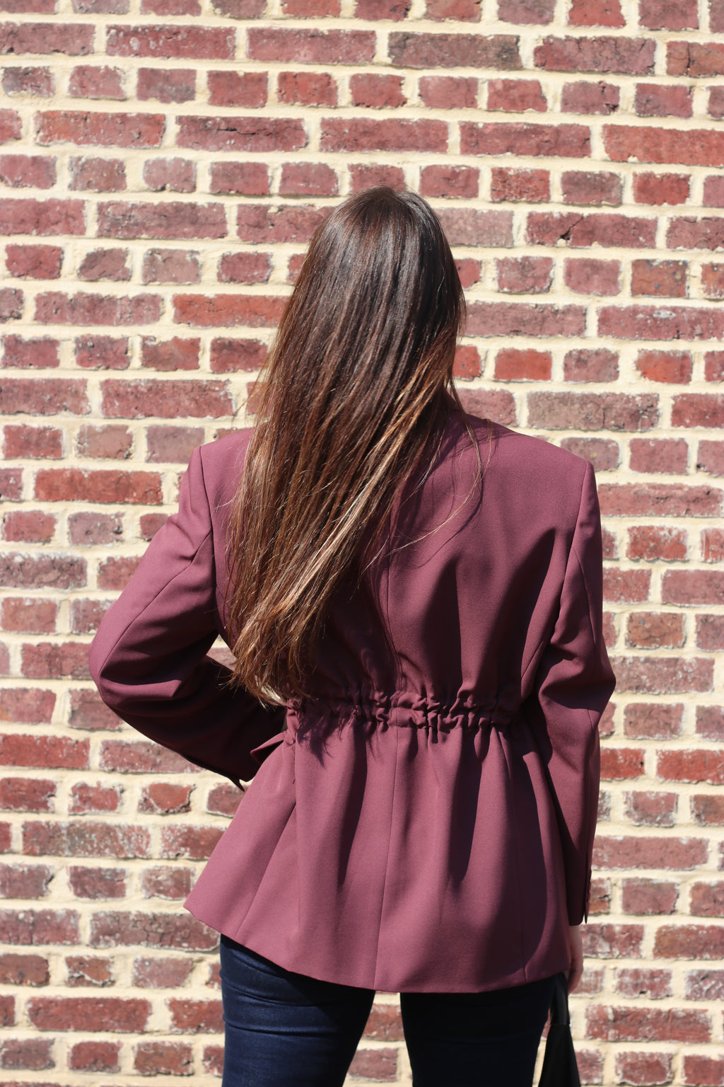 Dusty burgundy blazer with adjustable waist