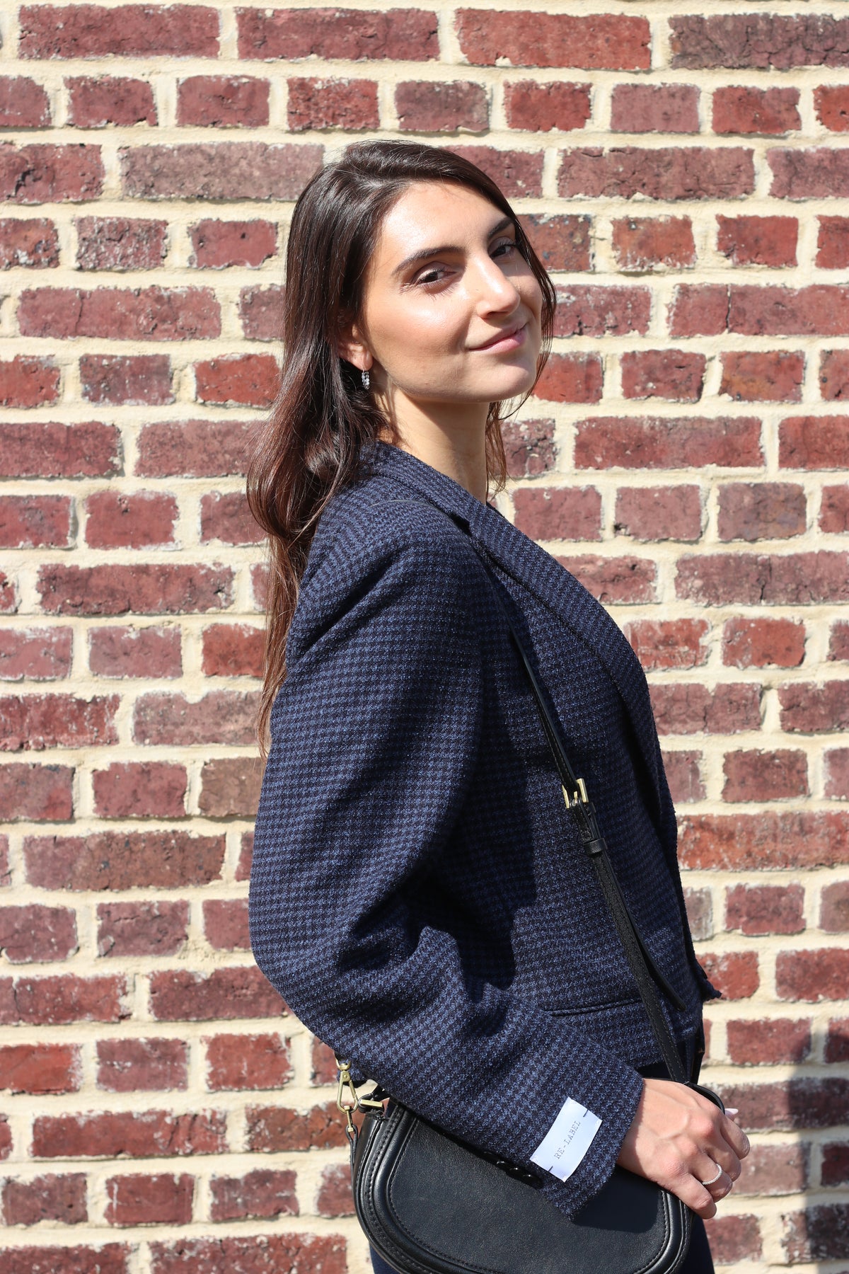Cropped blue houndstooth blazer