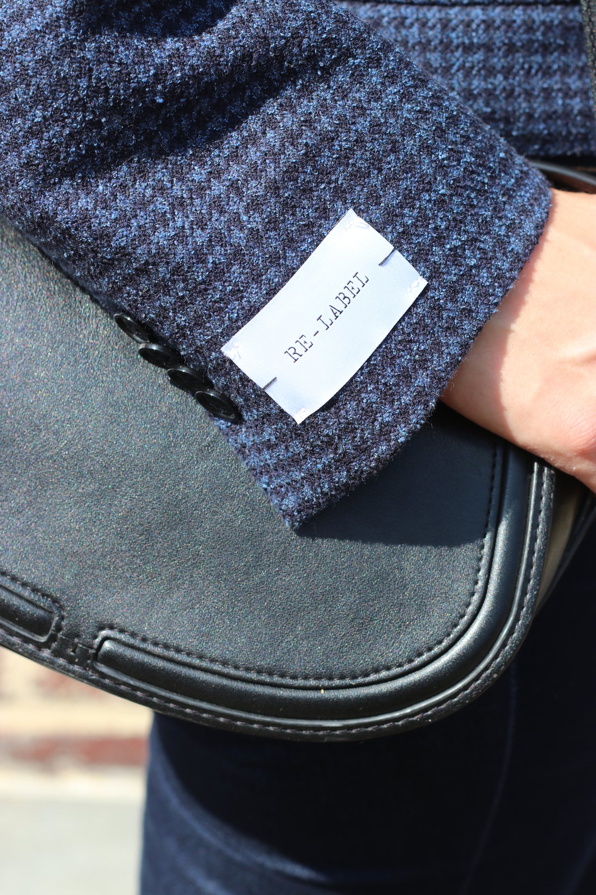 Cropped blue houndstooth blazer