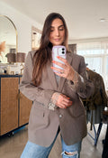 Taupe longline blazer with elastic sleeves
