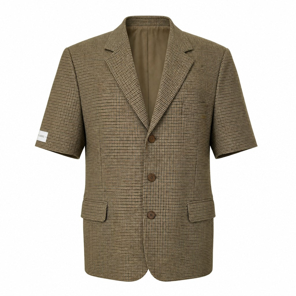 Straight fit short sleeves blazer in houndstooth