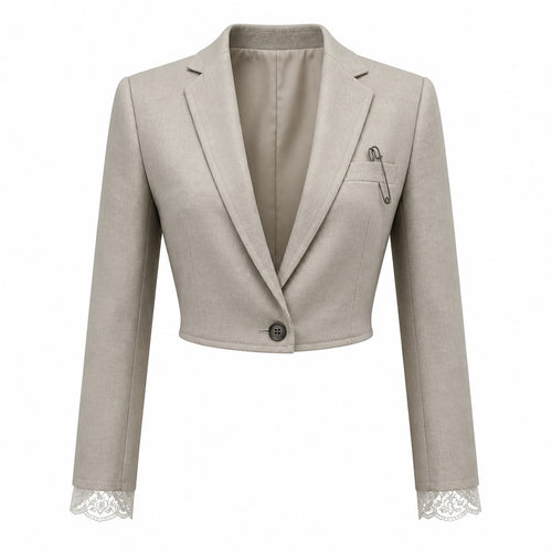 Cropped beige blazer with lace