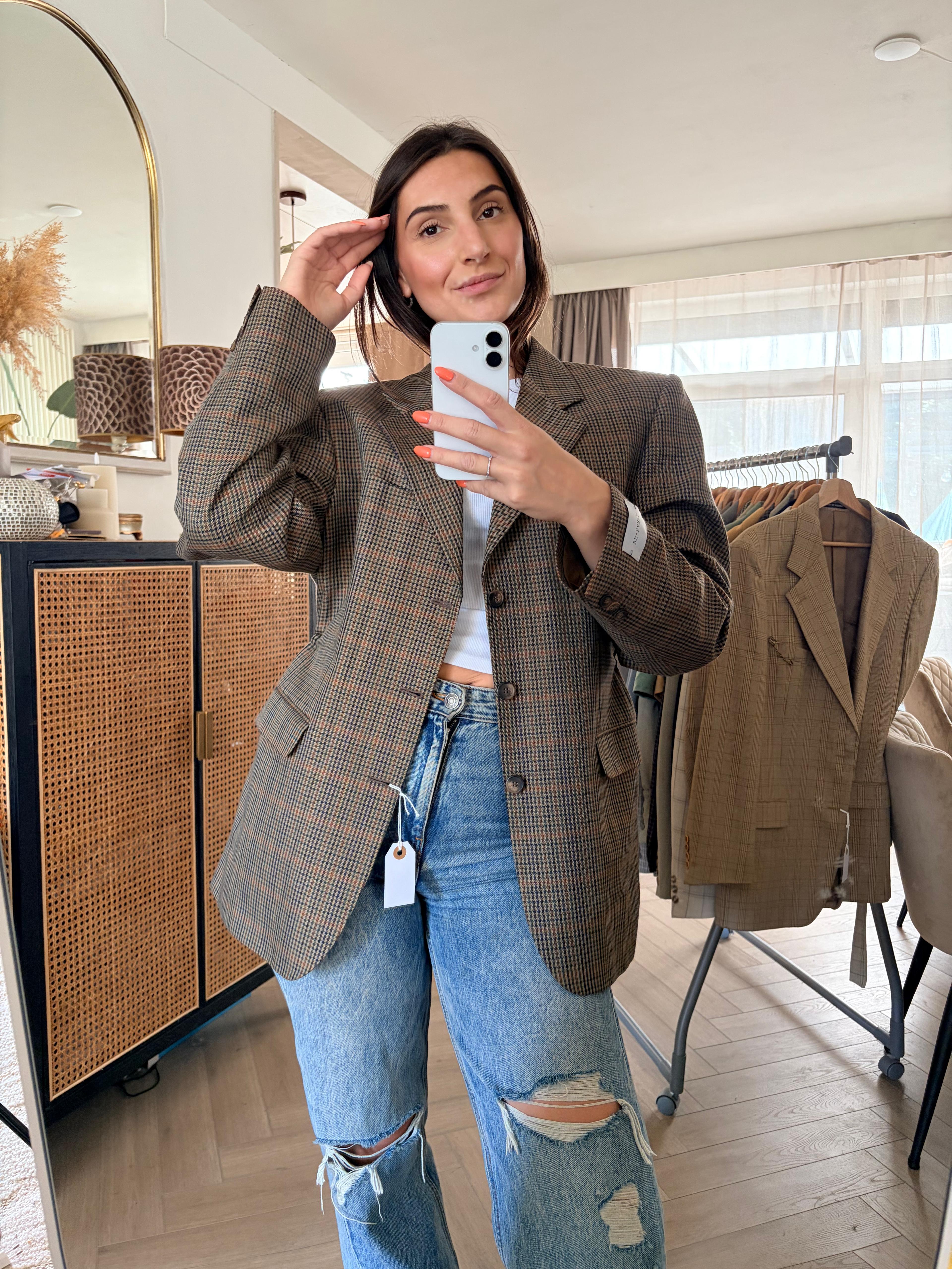 Brown checkered blazer adjustable waist