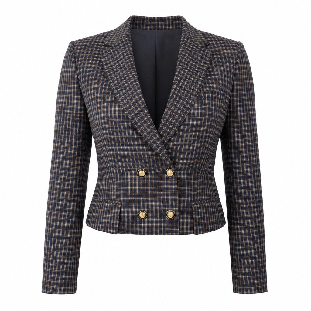 Cropped blue checkered blazer