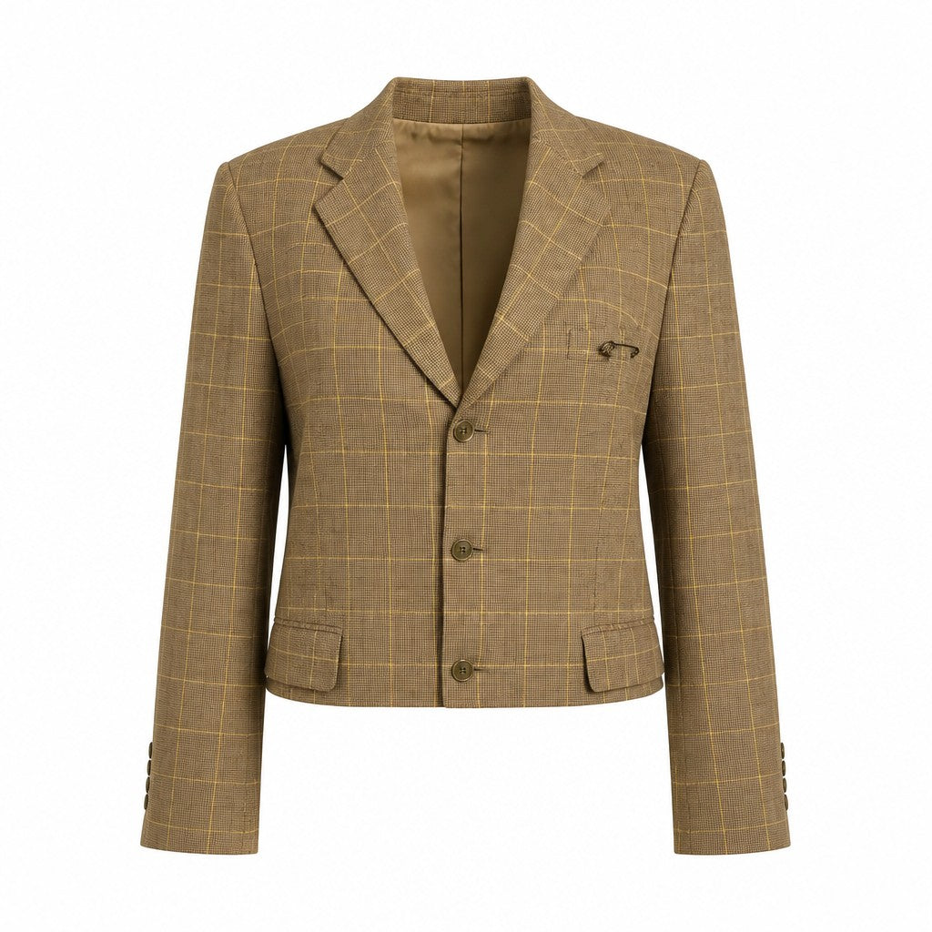Cropped yellow checkered blazer