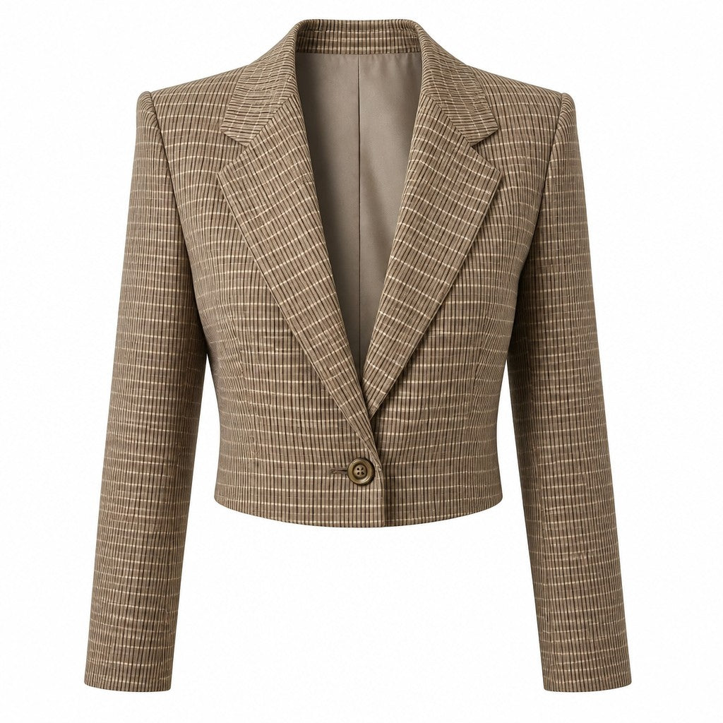 Beige checkered cropped blazer