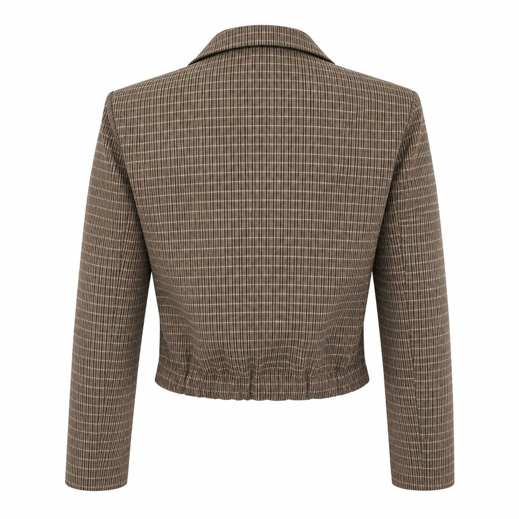 Beige checkered cropped blazer