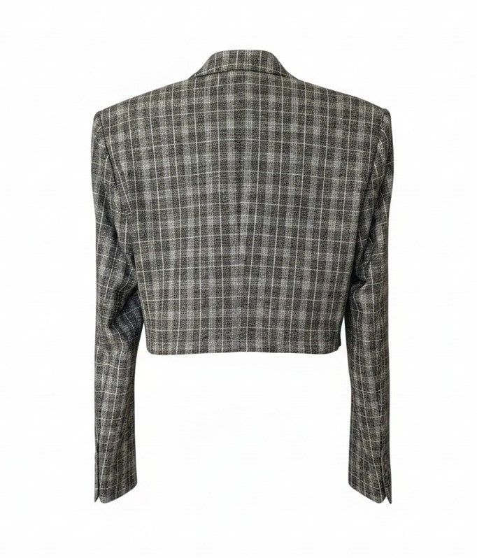 Cropped grey checkered blazer
