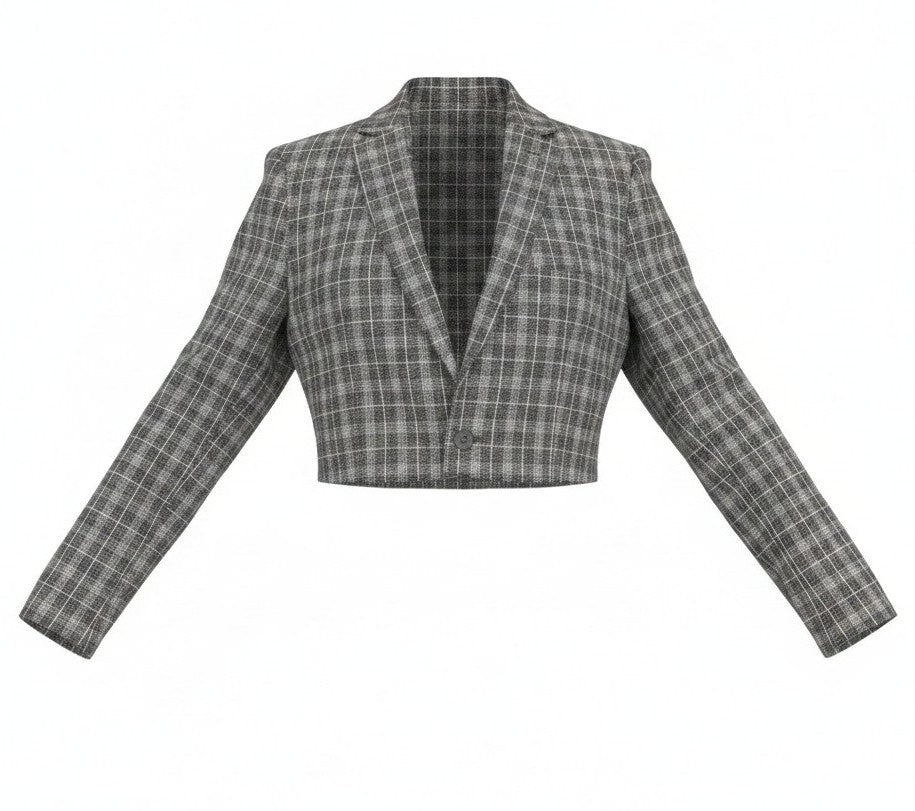 Cropped grey checkered blazer