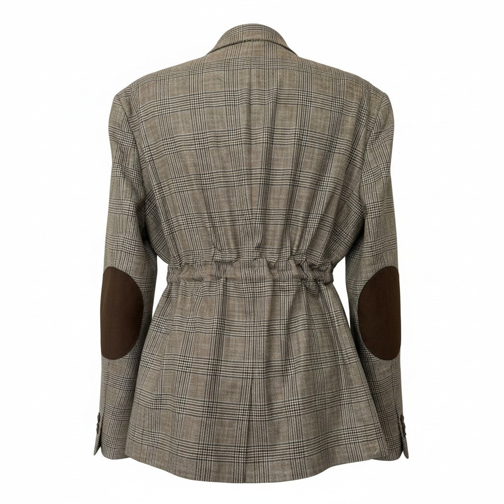 Brown checkered blazer adjustable waist