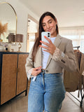 Cropped beige blazer with lace