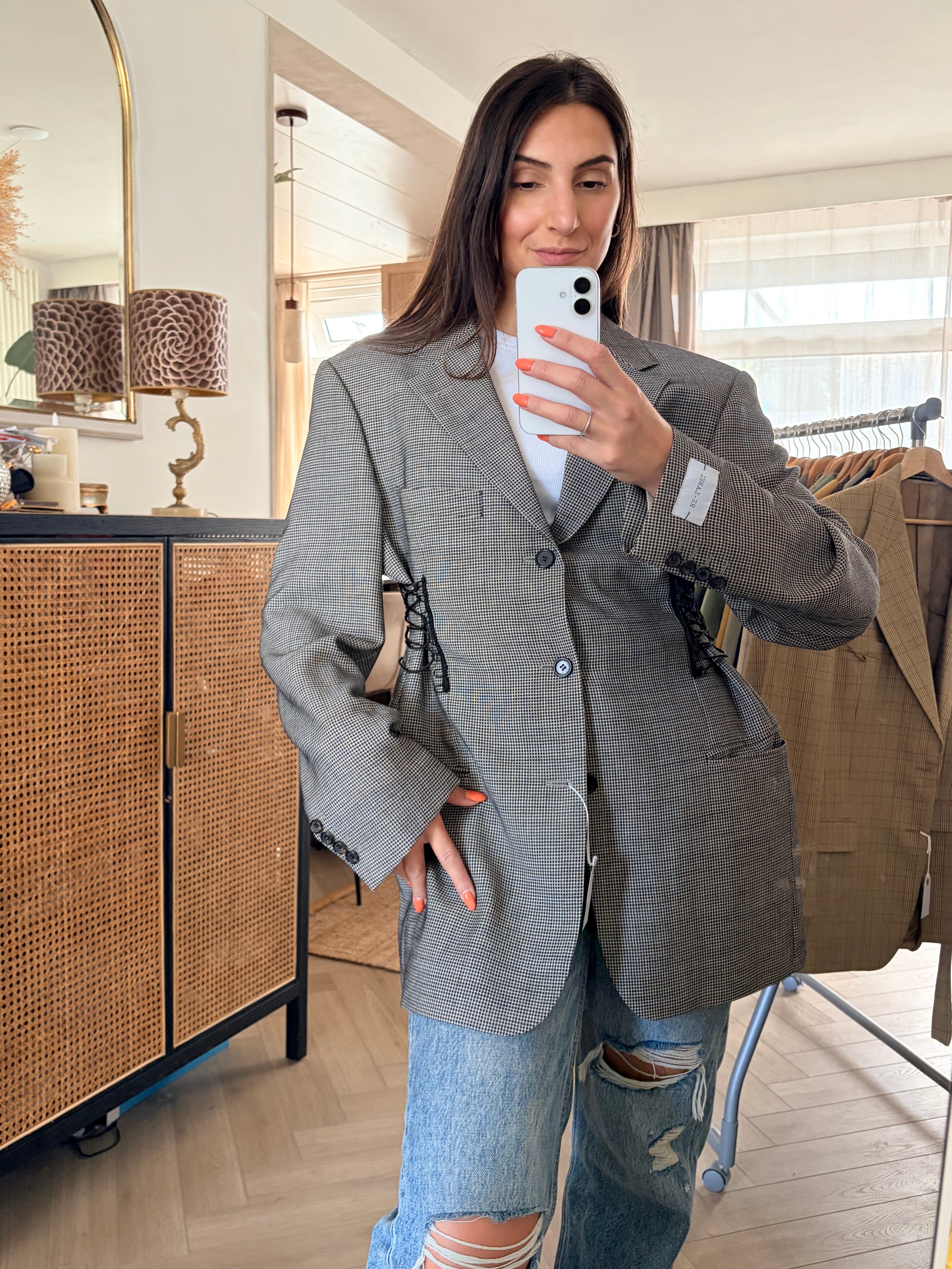 Long grey blazer waist scrunch