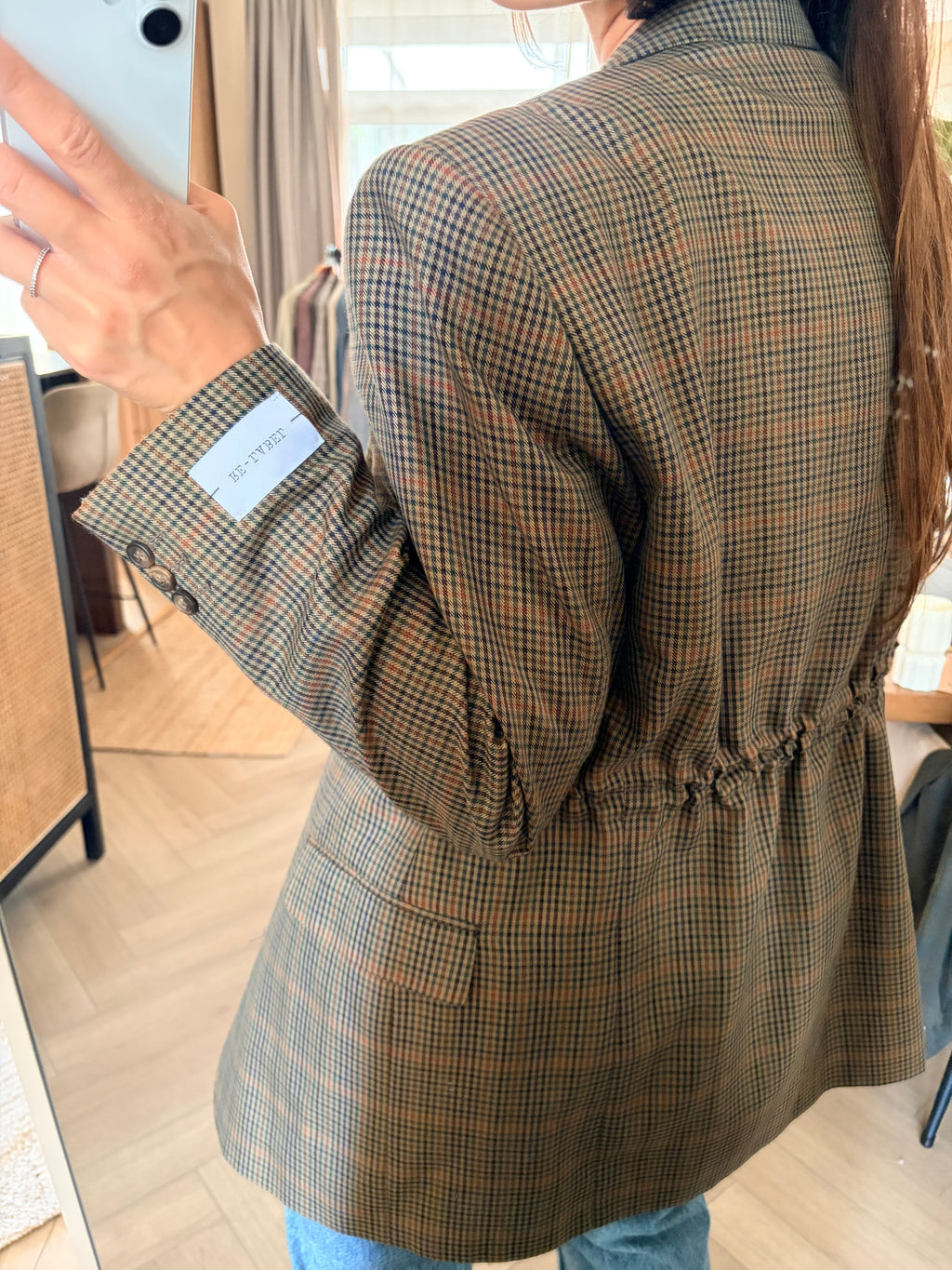 Brown checkered blazer adjustable waist