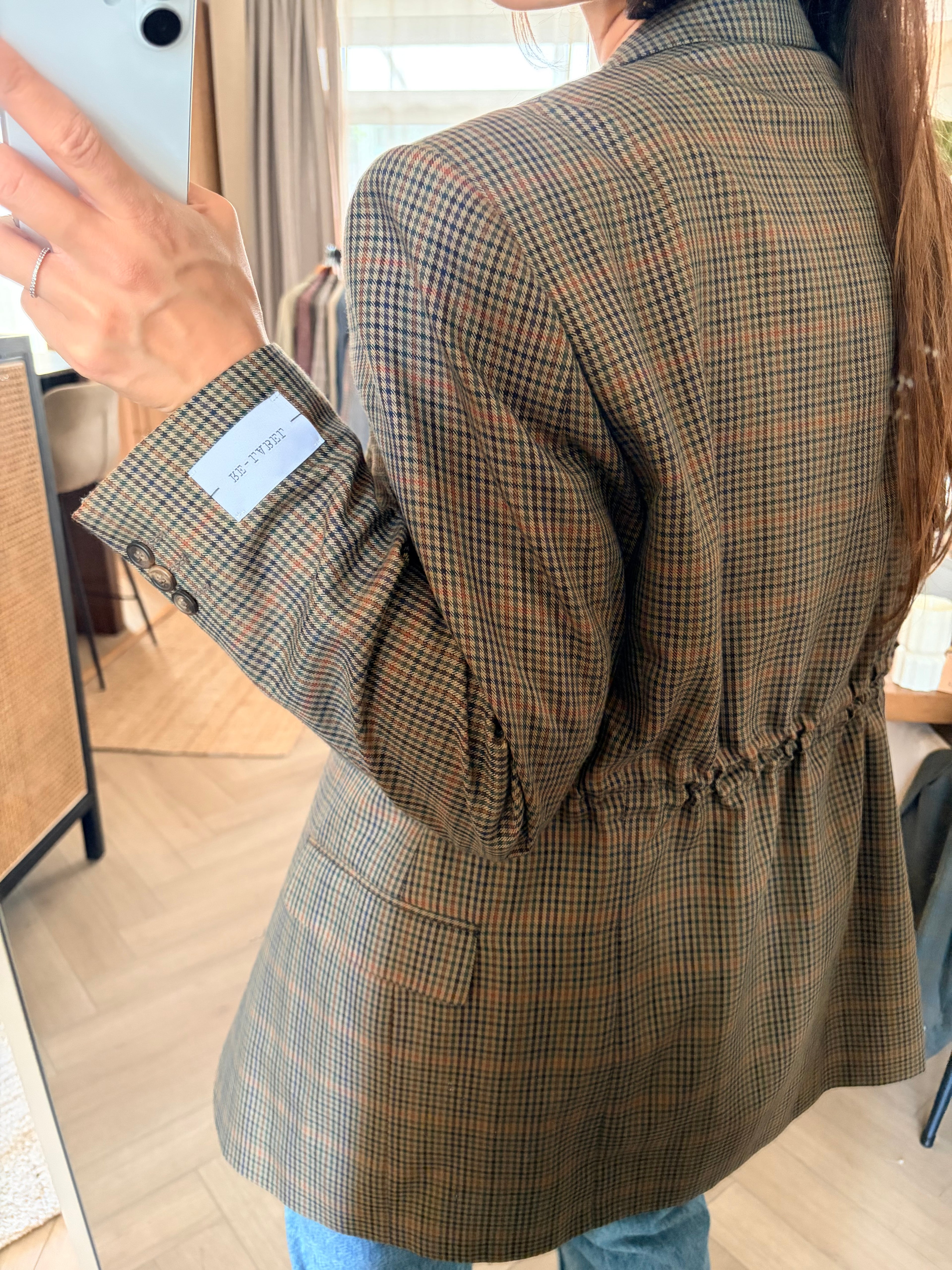 Brown checkered blazer adjustable waist