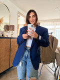 Blue blazer with adjustable waist