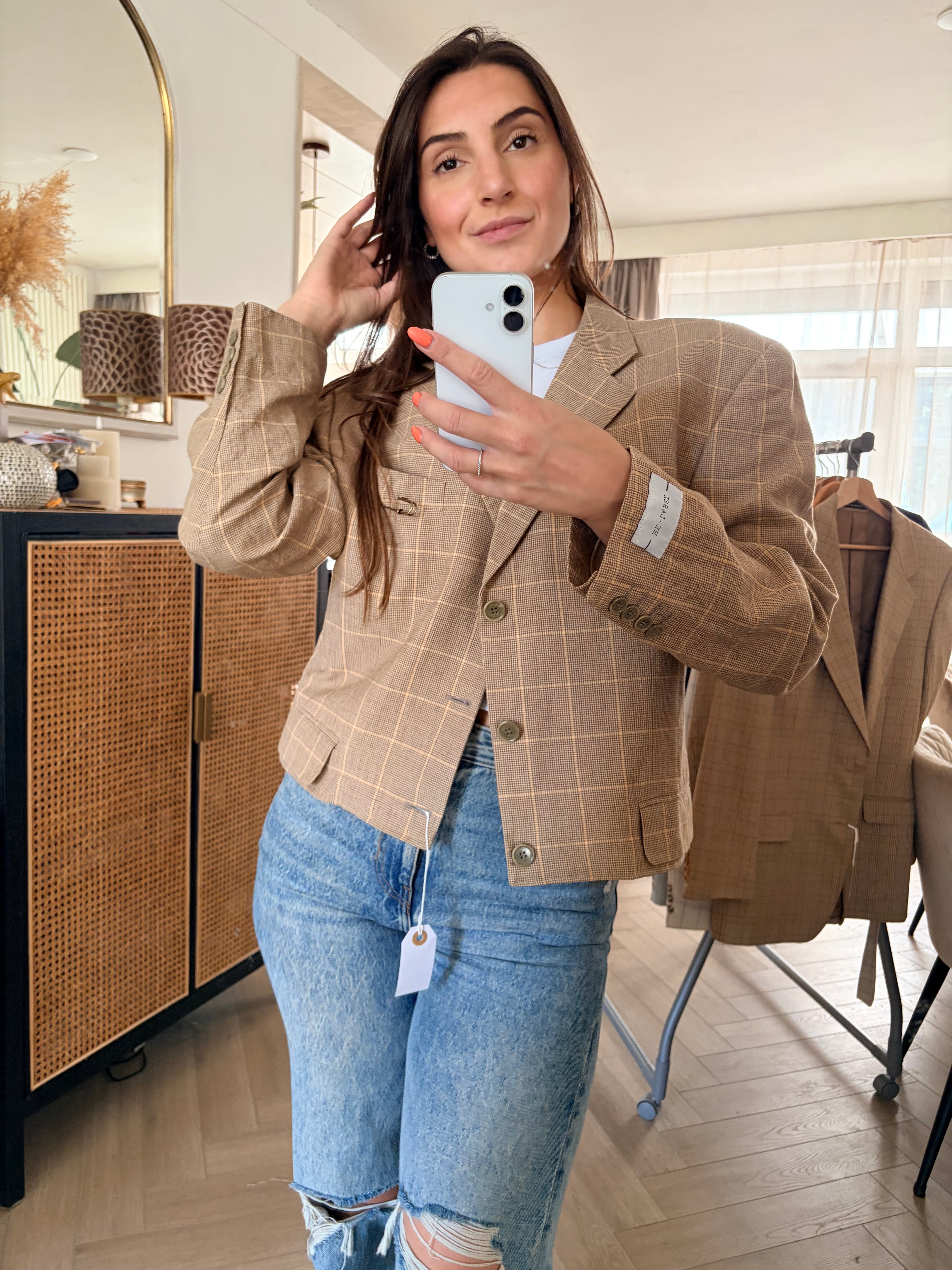 Cropped yellow checkered blazer