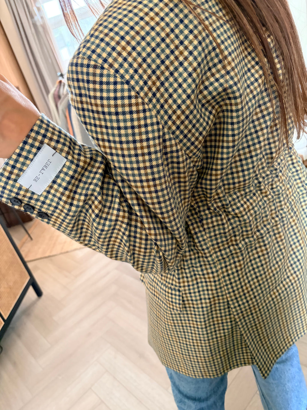 Houndstooth blazer with adjustable waist