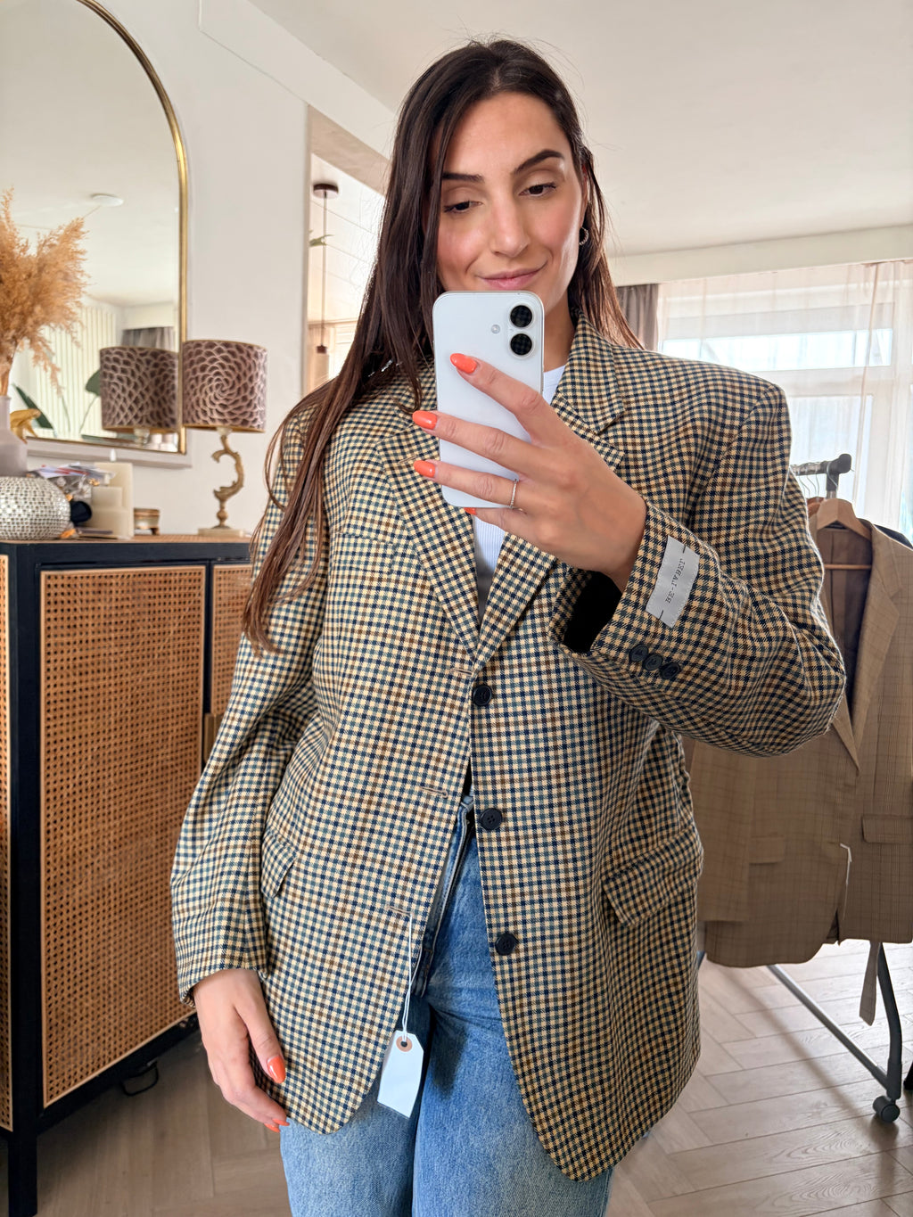 Houndstooth blazer with adjustable waist