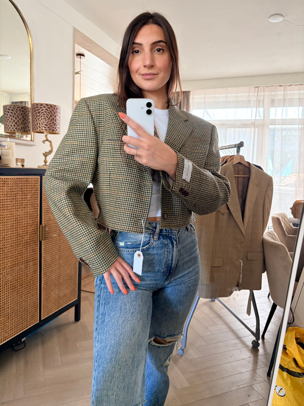 Cropped houndstooth blazer