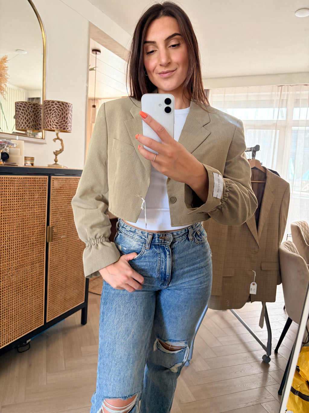 Green/grey cropped blazer