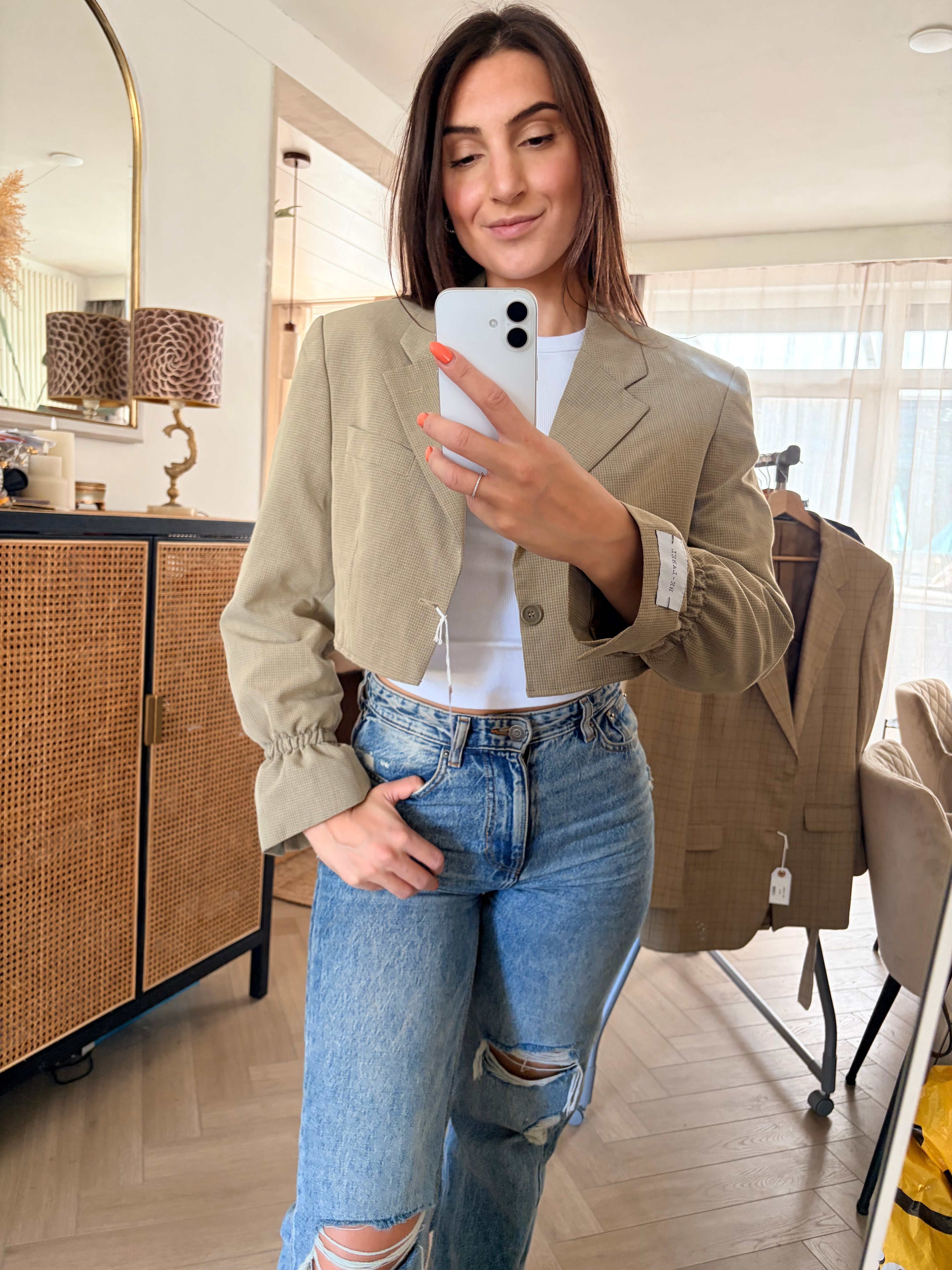 Green/grey cropped blazer