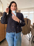 Cropped blue checkered blazer