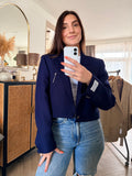Cropped blue long sleeves blazer