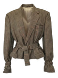 Belted checkered blazer